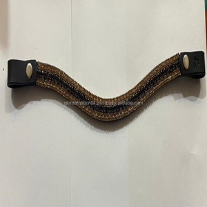 Harnais épais en forme de vague de luxe de qualité supérieure Selle en cuir Cheval Brow Band avec cristaux décoratifs dorés et noirs Bling - Product Image 2