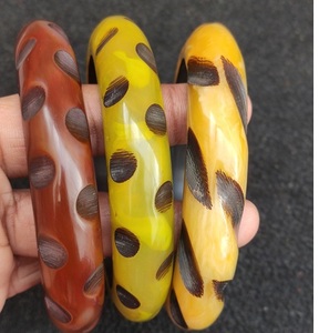 Newly Vintage Resin Carved Bangles Set Yellow Brown Pattern Acrylic Jewelry Unisex Fashion <b>Bracelets</b> Wide Stylish design Woman - Product Image 1