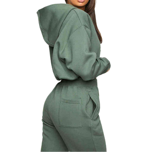 ชุดวอร์มผู้หญิงสำหรับฤดูหนาว ผ้าโพลีเอสเตอร์/คอตตอน ทรงขาบาน แต่งลายปักแบบดิสเทรส ล้างสีแบบแอซิดวอช พร้อมฮู้ด - Product Image 6