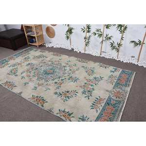 Tapis Vintage en Laine Classique Turc 5.3X10 pieds Beige Bleu Floral Grande Surface Rectangle Patchwork Design Latex pour Couloir Chambre - Product Image 3