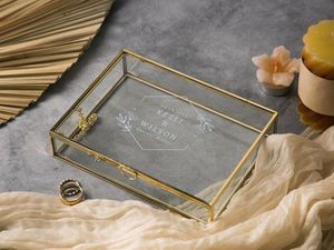 Handmade Brass & Glass Decorative <b>Box</b> Elegant Clear Rectangular Keepsake Case for Scroll Wedding Favors Flower <b>Gift</b> Packaging - Product Image 3