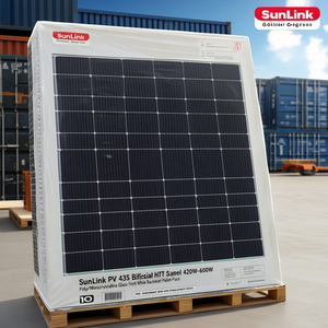 Panneau solaire bifacial SunLink PV 435 HJT 420W-600W, verre poly/cristallin, face avant blanche, dos blanc, emballage sur palette - Product Image 3