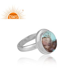 Nuevo diseño de plata esterlina fina Natural Mojave cobre Rosa ópalo turquesa piedra preciosa anillo apilable fabricante de joyas - Product Image 3