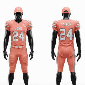 <b>Mens</b> American Football Uniform 280 GSM Poly Spandex Coral Gray <b>White</b> Shoulder Panels Sublimation Tackle Twill Jersey <b>Pants</b> - Product Image 1