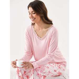 Ensemble de pyjama personnalisé haut de gamme pour la maison, confortable et relaxant, en tricot de bambou, avec dentelle, motifs géométriques et animaux de dessin animé, doux, en élasthanne, taille élastique - Product Image 2
