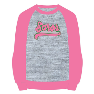 Sweat-shirt à manches raglan et col rond gris chiné, sororité grecque, femmes, rose et vert, sororité universitaire, vêtements décontractés élégants - Product Image 5
