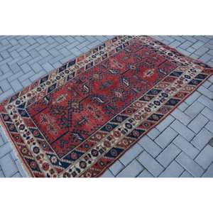 Tapis turc vintage grande surface 4.1 X 6.5ft classique rouge noir motif abstrait laine matériel 10mm Latex pour couloir chambre - Product Image 2