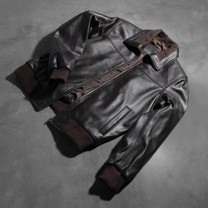 Veste en cuir pour homme, style café racer, marron, finition vieillie, col montant, cuir véritable, coupe ajustée, style moto, vêtement d'extérieur - Product Image 6