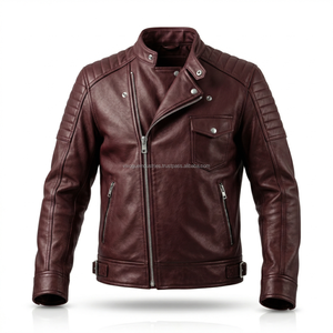 Men's Handcrafted <b>Burgundy</b> <b>Leather</b> Biker <b>Jacket</b> Slim Fit Moto Style Custom Sialkot <b>Leather</b> <b>Jackets</b> - Product Image 2