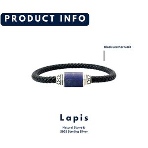 Bracelet unisexe en argent sterling 925 avec hexagone en lapis-lazuli naturel |   Bijoux fins sur mesure OEM |   Quantité minimum de commande : 1 pièce - Product Image 2