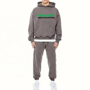 Conjuntos de sudaderas con capucha para hombre, jersey liso de gran tamaño, chándal de lavado ácido de lana en blanco, chándales para hombre personalizados - Product Image 1