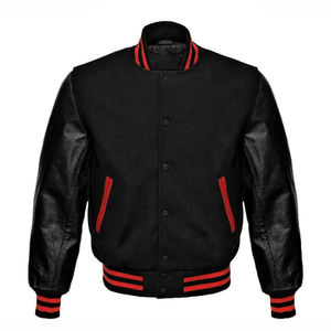 Chaqueta Universitaria Varsity de Cuero Vacuno Negro Auténtico con Bordado Personalizado de Alta Calidad, Disponible en Todas las Tallas para Uso Invernal - Product Image 1