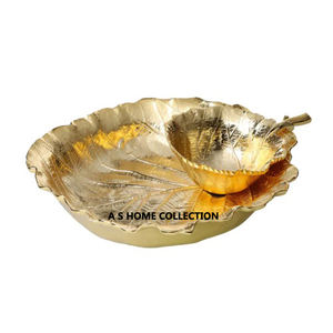 New Decorative Metal HOT SALE GOLD Plated LEAF Design CHIP & DIP <b>SERVING</b> <b>BOWL</b> - Product Image 6