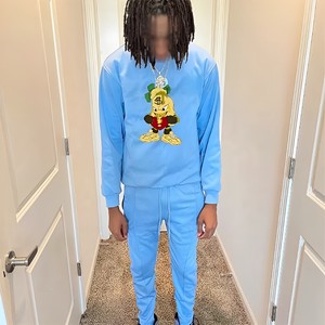 Chándal unisex de alta calidad con logotipo personalizado bordado, pantalones apilados estampados, traje para correr con capucha, colección de invierno de talla grande - Product Image 5