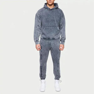 Ensemble de pantalons de survêtement à capuche avec broderie unisexe 100% coton anti-bactérien sweats à capuche zippés - Product Image 1