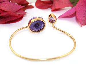 สร้อยข้อมือควอตซ์อเมทิสต์สีทองประดับอัญมณีสีฟ้าจากแสงอาทิตย์แนวโบฮีเมียนสร้อยข้อมือชุบทอง - Product Image 3