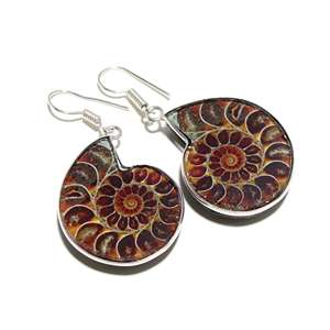 925ต่างหูห้อยอัญมณีแอมโมไนต์ธรรมชาติทำด้วยมือสำหรับงานแต่งงานโอกาสคริสเตียน - Product Image 2