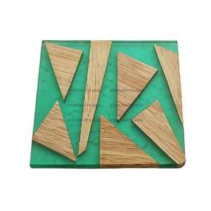 New Style Handmade Round Tea Best Coaster Wood Diamond Pattern Resin Best Coaster | Set of 4 for Office & Home - Product Image 1