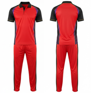 Conjunto de Uniforme de Cricket Sublimado para Hombre, Jersey y Pantalón Transpirable con Paneles Rojos y Negros |   Ropa Deportiva Profesional para Equipos - Product Image 3