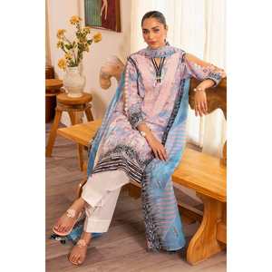 Traje de 3 Piezas para Mujer en Muselina Azul sin Costuras, Bordado, Transpirable, con Estampado Digital - Product Image 2