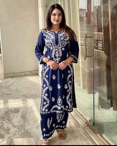 Nouveauté : Ensemble Kurti Lucknowi Chikan pour filles et femmes, design élégant et tendance, vêtements ethniques indiens, vente en gros uniquement - Product Image 4