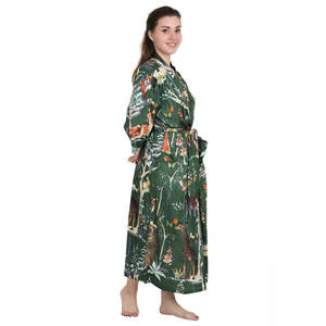 Boho Style Floral Kimono Pure Cotton Bathrobe with <b>Cardigan</b> Design Fashionable <b>Spring</b> and Summer Robe De Chambre - Product Image 4