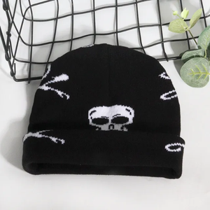 Unisex High Quality Acrylic Skull Printed Knitted Winter Ski Hat Custom Logo Woven Label Fisherman Beanie Cartoon Character - Product Image 6