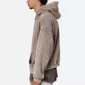 Venta al por mayor ácido lavado pesado 350 gramos algodón sudaderas hombres de gran tamaño desgastado Vintage lavado en relieve impresión Sudadera con capucha - Product Image 3