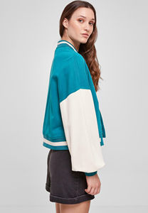 Veste bomber universitaire oversize pour femme, couleur vert eau, avec col montant, imprimé, réversible, coupe-vent - Product Image 4
