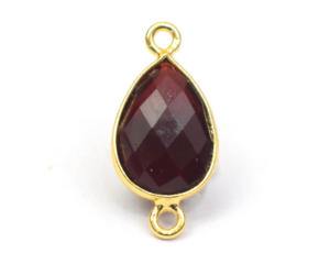 Piedra preciosa natural con conector de bisel de piedra de corte facetado de doble fianza con forma de pera hecha a mano chapada en oro de 18 quilates - Product Image 5