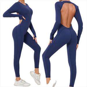 Mono Deportivo Sexy sin Mangas con Espalda Descubierta para Mujer, Mono de Gimnasio, Spandex/Nailon sin Costuras, Transpirable, Cuello en V Profundo - Product Image 1