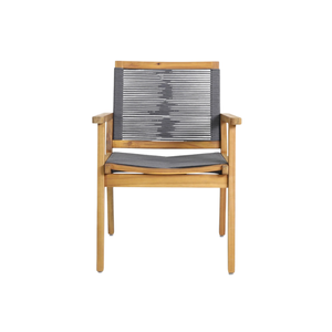 Ensemble de salle à manger d'extérieur moderne en teck avec chaises en corde tressée à la main, 6 places, teck massif, hôtel, appartement, villa, mobilier de patio - Product Image 3