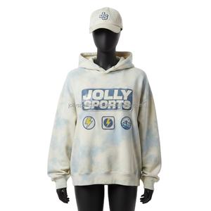 Sweat à capuche pour femme Sun Fade 330 GSM en molleton de coton doux Tie Dye bleu beige avec logo personnalisé imprimé à l'écran, coupe confortable, lavage facile - Product Image 1