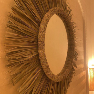 Miroir mural décoratif en paille naturelle tissé à la main - Product Image 4