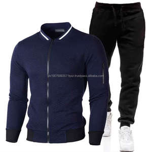 Conjunto Deportivo Informal de Moda para Hombre, Traje de Dos Piezas con Pantalones y Sudadera a Cuadros de Color Sólido - Product Image 1