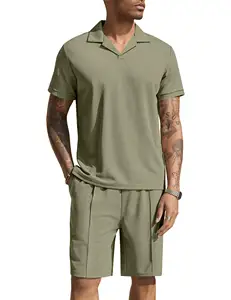 Men's Light Green Colour Polo Shirts and Shorts Set Spring Outfits 2 Piece Shorts Tracksuit Fashion Casual Short Sleeve