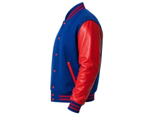 Blousons universitaires en cuir bleu et rouge, respirants, avec broderie et patchs, logo personnalisé, manches longues, style preppy, vente en gros - Product Image 3
