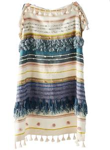 Plaid en coton tissé de haute qualité 100% coton, 50x60 pouces, motif géométrique rayé avec pompon décoratif - Product Image 6