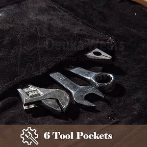 Delantales de soldadura Beckel de alta calidad con logotipo personalizado OEM de liberación rápida para adultos, delantales de trabajo de cuero genuino de alta resistencia con 6 bolsillos. - Product Image 5