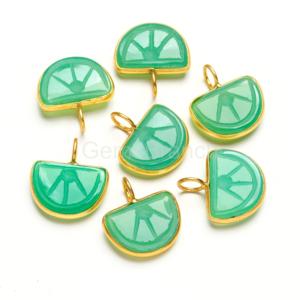 Chrysoprase naturelle sculptée en forme de fruit orange, pendentif en or vermeil, pierre précieuse, argent sterling 925, bijoux en cristal de guérison pour elle - Product Image 2