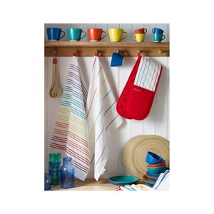 Rayures brodées beiges 100% coton biologique certifié GOTS doux absorbant lavage des mains séchage rapide ensembles de serviettes de cuisine de golf - Product Image 2