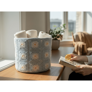 15x13 Inch Handcrafted Cotton <b>Storage</b> Bin Floral Patch Weave with Inner Lining for Living Room Decorative Bag Use - Product Image 1
