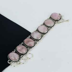 Hermosa Pulsera de Plata de Ley 925 con Cuarzo Rosa, Hecha a Mano, Chapada en Oro Antiguo de 22k, con Certificado GIA - Product Image 5