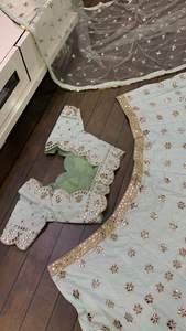 Lehenga Choli-Espejo de papel de seda para fiesta, color blanco, para boda, venta al por mayor, de la India - Product Image 5