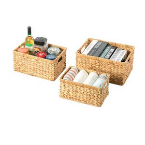 Hand Woven Rectangle Water Hyacinth Storage Basket Set of 3 Basket For Home With Many Function