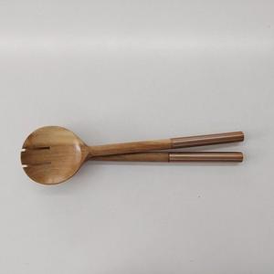 Acacia Wood Salad Server Set with Elegant <b>Copper</b> Handles Handmade <b>Kitchen</b> Serving <b>Utensils</b> for Salad, Pasta, and Entertaining - Product Image 6