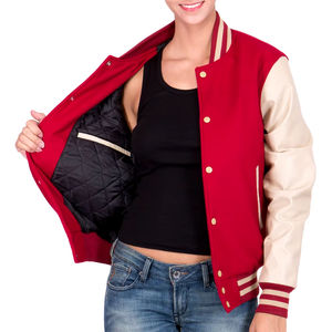 Blouson universitaire pour femme le plus vendu, personnalisable en couleur, tricoté, col mandarin, logo brodé, uni, matelassé - Product Image 3