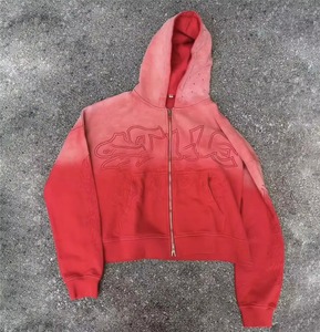 Streetwear Custom Embroidery French Terry <b>Paint</b> Acid Washed Hoodies Flare Sweatpants Tracksuit Sweat Suits Men - Product Image 6