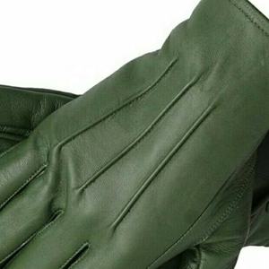 Gants en cuir chauffé doublés de molleton de laine d'hiver à broderie de couleur bleue et noire du Pakistan - Product Image 4