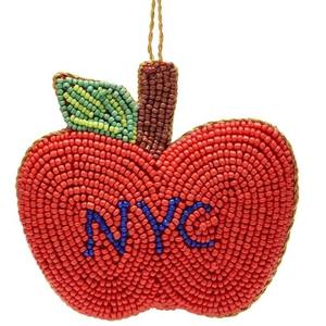 Adorno de árbol de Navidad con cuentas hecho a mano diseño de manzana roja con letras NYC decoración de vacaciones para regalos y exhibición en el hogar - Product Image 1